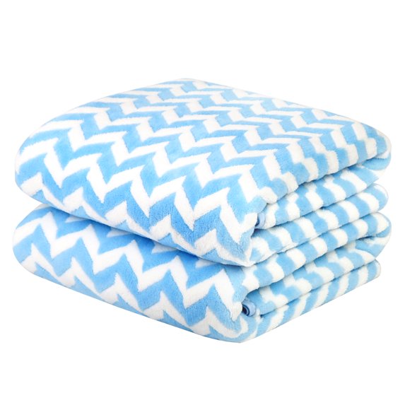 NC 2 Piece Bath Towel Set, Chevron Pattern Microfiber Soft Fast Drying Towels, Blue