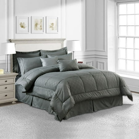 NC 8 Piece Bed in a Bag Twin Size Comforter Set Bedding Set, Plaid Pattern, Grey
