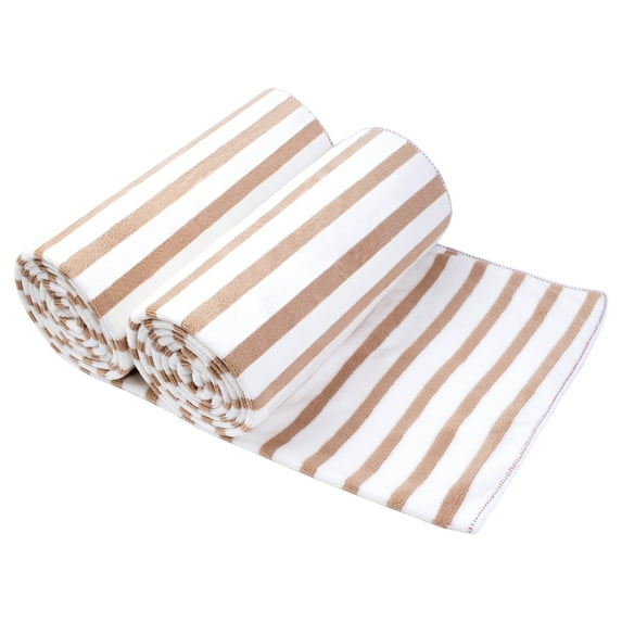 NC Bath Towels 2 Pack Cabana Stripe Striped Microfiber Bath Towel Set, 30"x60", Coffee