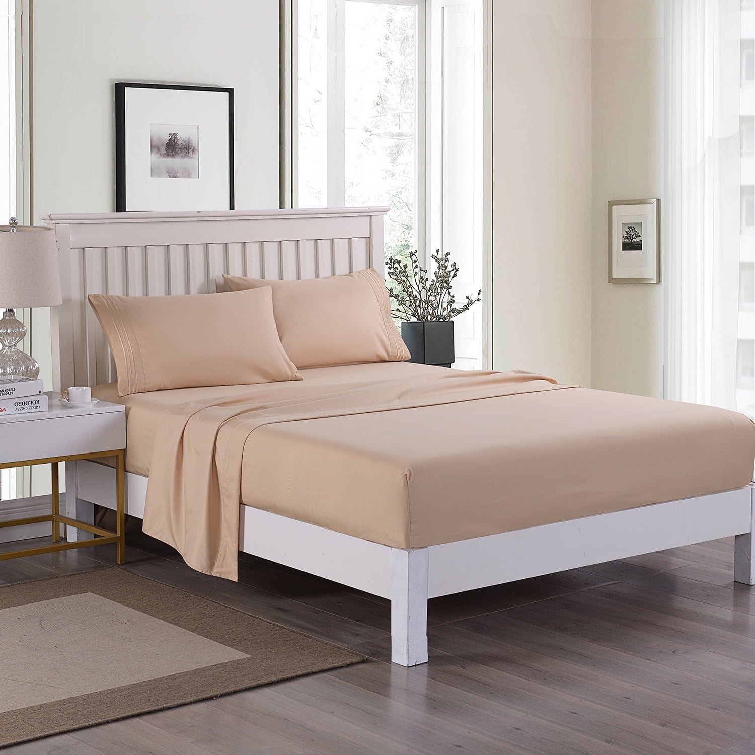 JML Bedding Twin Bed Sheets Set - 3 Piece Bedding - Brushed Microfiber 100% Polyester - Shrinkage and Fade Resistant - Easy Care (Twin, Beige)