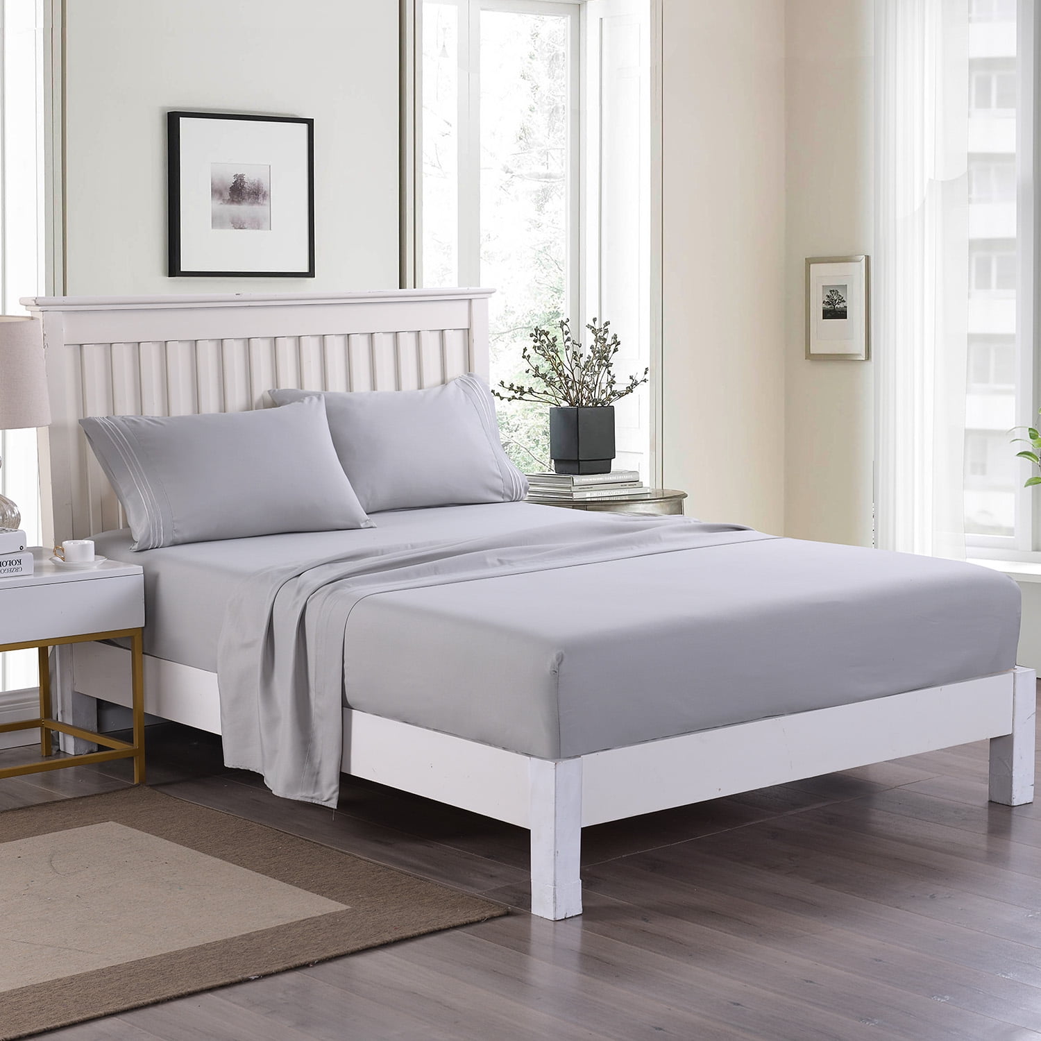 JML Bedding Twin Bed Sheets Set - 3 Piece Bedding - Brushed Microfiber 100% Polyester - Shrinkage and Fade Resistant - Easy Care (Twin, Grey)