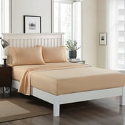 JML Bedding King Bed Sheets Set - 4 Piece Bedding - Brushed Microfiber 100% Polyester - Shrinkage and Fade Resistant - Easy Care (King, Beige)