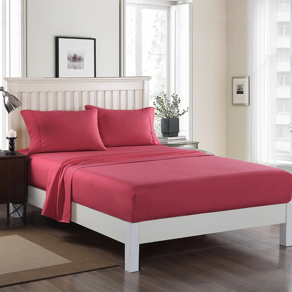 JML Bedding Queen Bed Sheets Set - 4 Piece Bedding - Brushed Microfiber 100% Polyester - Shrinkage and Fade Resistant - Easy Care (Queen, Burgundy)