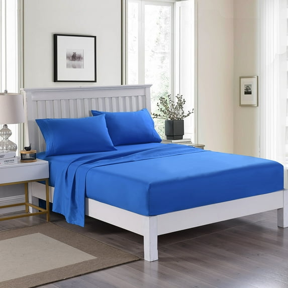 JML Bedding Queen Bed Sheets Set - 4 Piece Bedding - Brushed Microfiber 100% Polyester - Shrinkage and Fade Resistant - Easy Care (Queen, Blue)