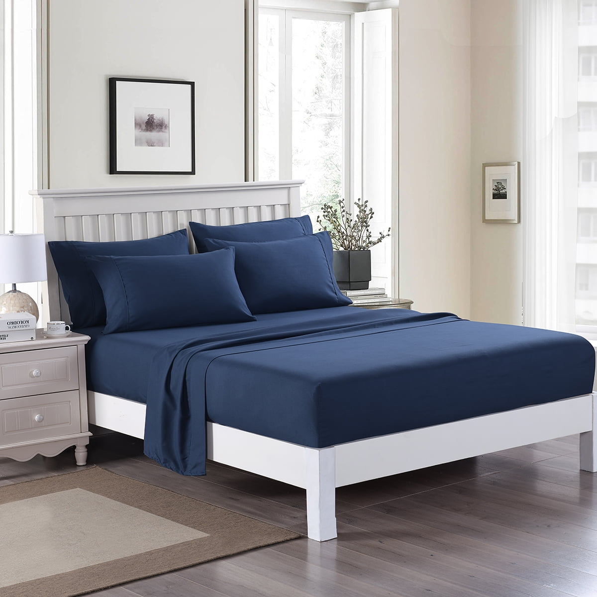 JML Bedding Queen Bed Sheets Set - 6 Piece Bedding - Brushed Microfiber 100% Polyester - Shrinkage and Fade Resistant - Easy Care (Queen, Navy)