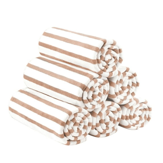 NC Cabana Stripe Bath Towel Beach Towels 6 Piece,Soft Microfiber Towel(Coffee,27"x 55")