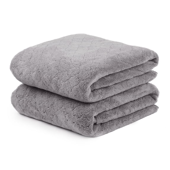 NC Fashion 2 Piece Grid Microfiber Bath Towel Set, Gray