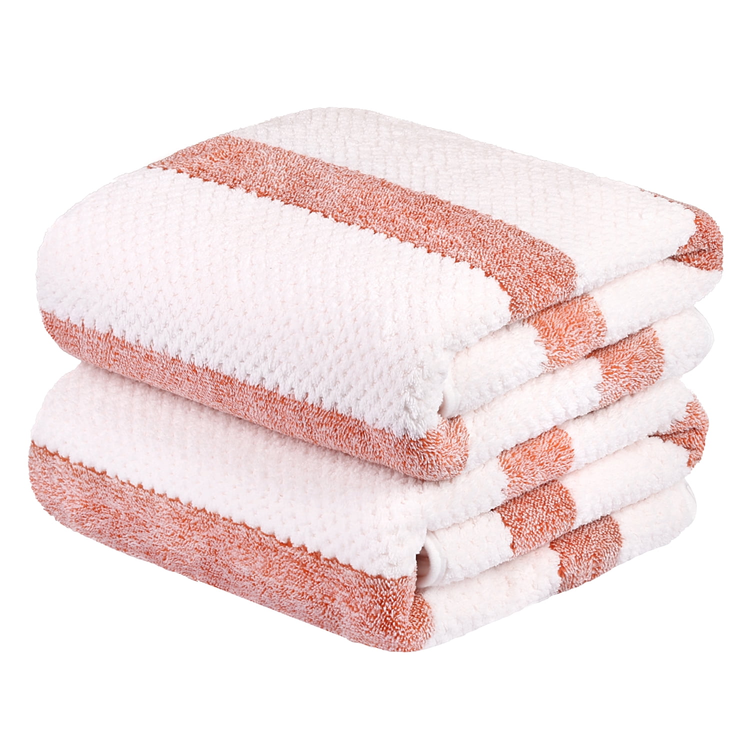 NC Fashion 2 Piece Microfiber Bath Towel Set, Orange, White, Multi-color