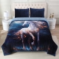 thumbnail image 1 of NC Faux Fur & Warm Fleece Blanket King Size 85"x93", A & B Printed Patterns 3-Ply Heavy Thick Microfiber Plush Blanket 8.5LB, Horse & Blue, 1 of 8