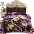 thumbnail image 1 of NC Fleece Bed Blanket King Size, 2 Ply Thick Warm Blanket, Purple Floral,83" x 93",6lb, 1 of 7