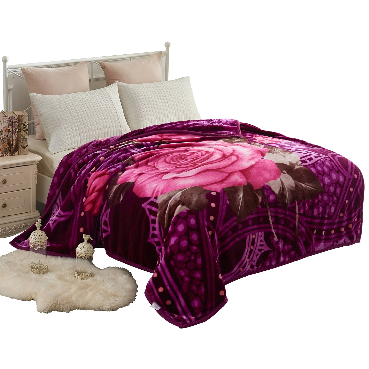 NC Fleece Blanket for Bed- 2 Ply Reversible 520GSM Soft Fleece Blanket King 83"x93",Purple