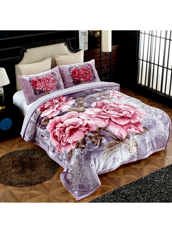 NC Fleece Sherpa Bed Blanket King, Warm Thick Plush Borrego Blanket,3-Piece 79"x91",7.5lb