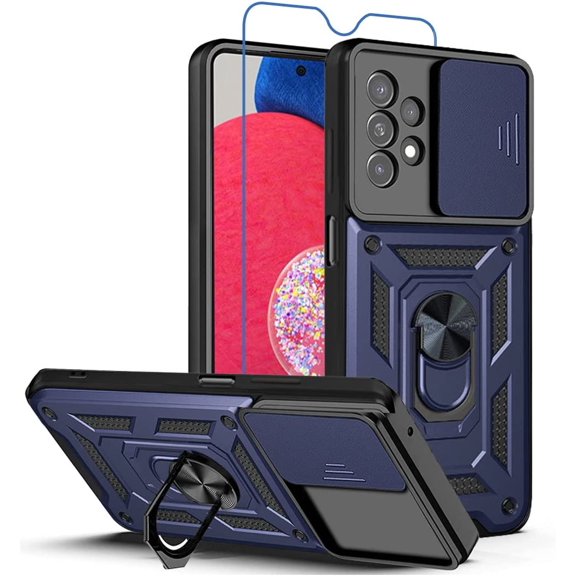 NC  for Galaxy A23 5G Case with Screen Protector, Military Grade Protective Anti-Scratch Phone Case with 360°Rotatable Kickstand Magnetic Car Mounts Supports for Samsung Galaxy A23(JC-Blue)