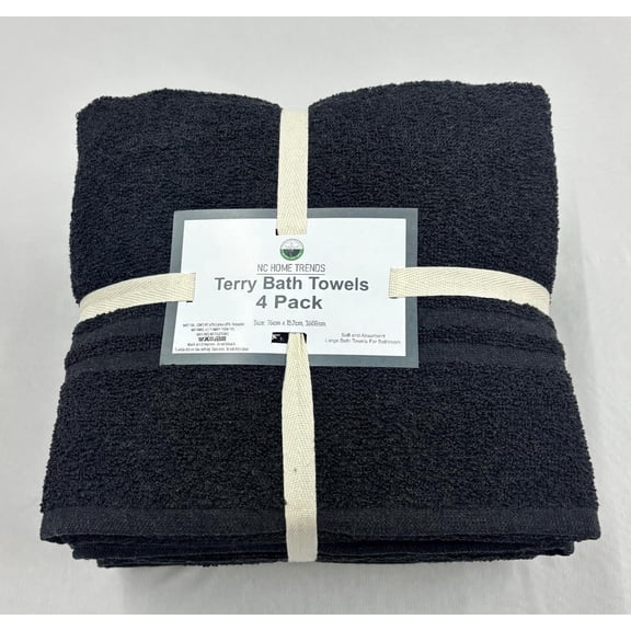 Nc Home Trends Terry Bath Towels 4 Pack, Black Cotton Blend Bathroom Towel Set, 30 X 60 Inch (76 X 152 Cm), 360 GSM Shower Towels for Bathroom, Gym, Spa & Everyday Use