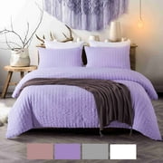 NC Home Fashions 2-Pieces Seersucker Duvet Cover Set, Twin- for Comforter/Quilt/Blanket, with Zipper & Corner Ties-Luxurious, breatable and Ultra soft (Twin, Violet)