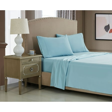 NC Home Fashions 5-Star Hotel Lexury Brushed Microfiber Sheets - Extra Soft, Deep Pockets, Easy Fit, Breathable & Cooling - 4 Piece (Cali King, Light Blue)