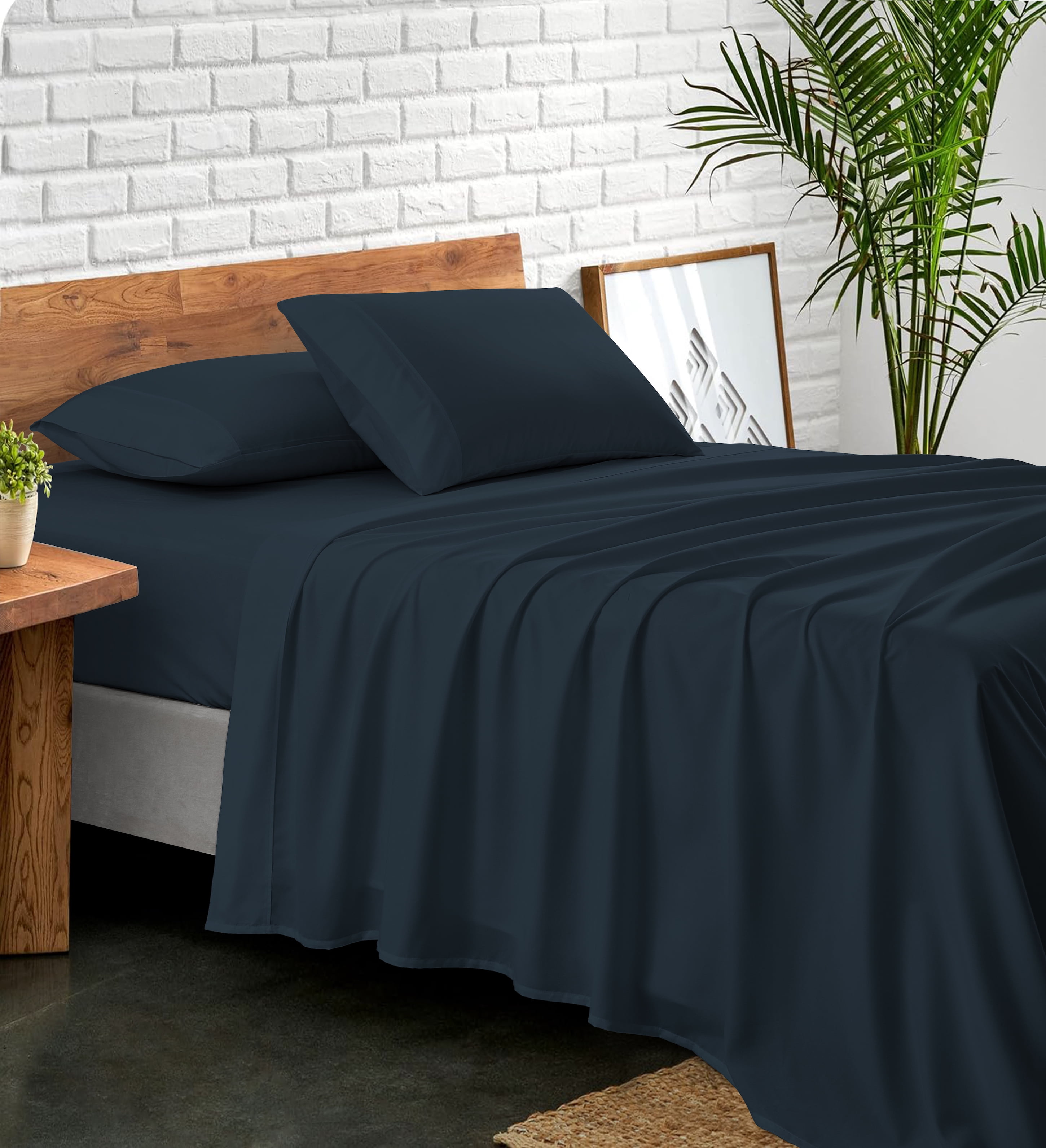 NC Home Fashions Beauty In Basic Solid Color Bed Sheet set, Queen, Blue Indigo