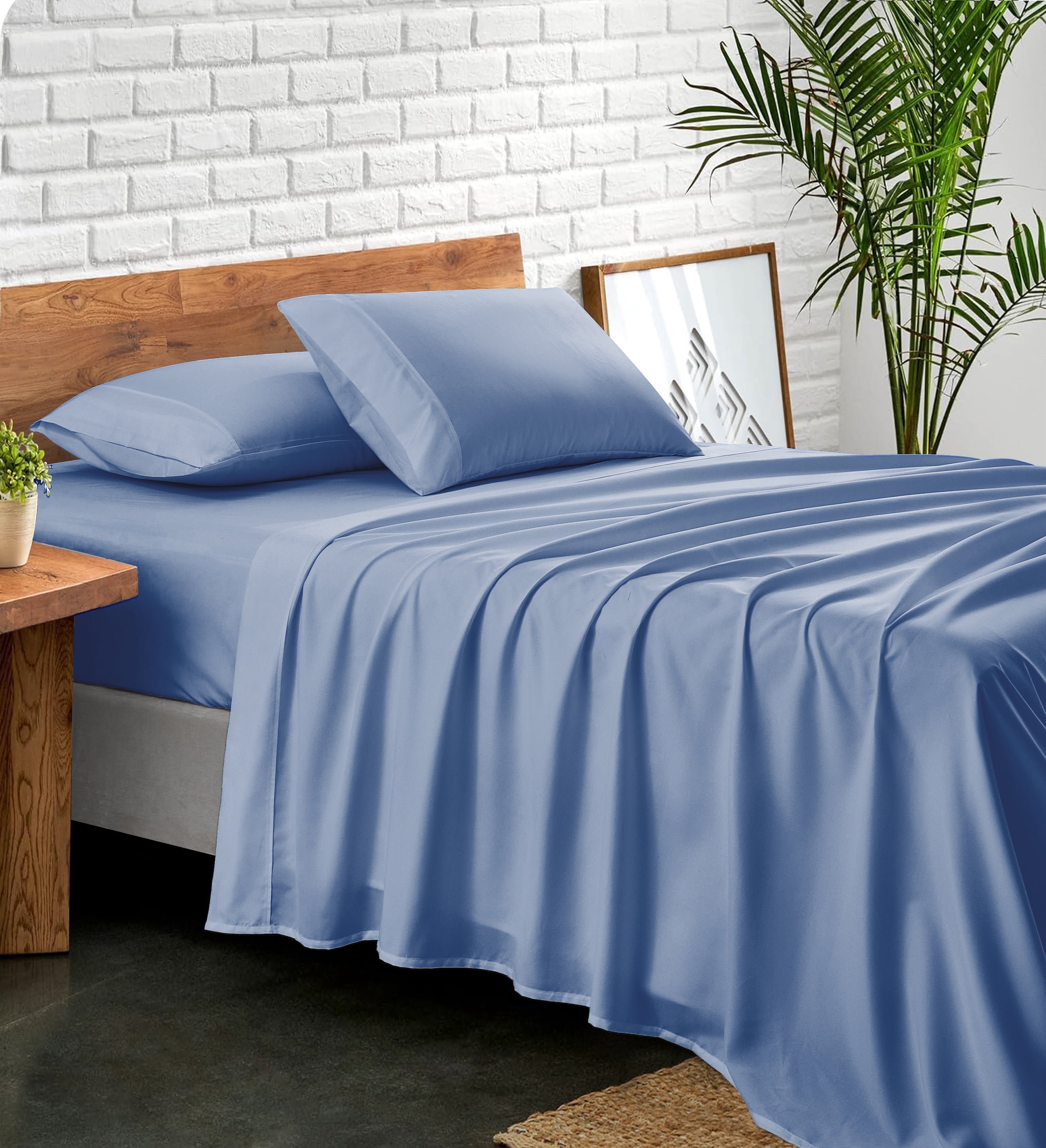 NC Home Fashions Ultra Soft Solid Microfiber Embroidered Sheet Set, Twin, Serenity