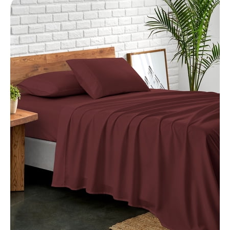 NC Home Fashions Hotel Style microfiber bed Sheet Sets, 4-pieces, ultra soft, Queen, Marsala