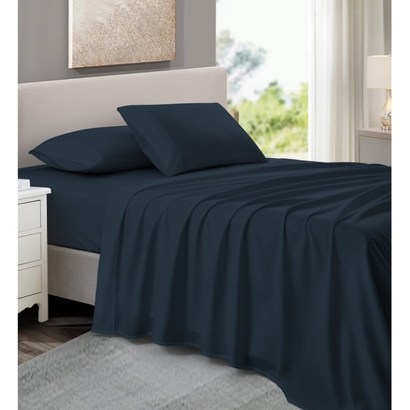 NC Home Fashions 800 TC Microfiber Bed Sheet Set, 4-Piece California King, Deep Blue Indigo – Ultra Soft & Wrinkle-Resistant