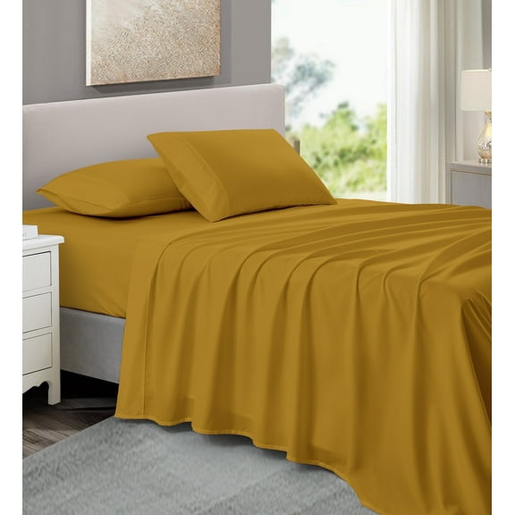 NC Home Fashions 4-Piece Queen Sheet Set, Ultra-Soft 800 Thread Count Microfiber, Deep Pocket, Spicy Mustard