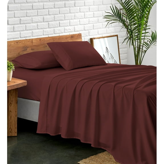 NC Home Fashions Solid Microfiber Sheet Set with Bonus Embroidered Pillowcases, Twin – Marsala