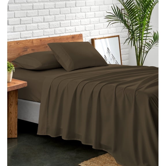 NC Home Fashions Solid microfiber sheet set with two bonus embroidered pillowcases, California King, Chocolate Chip
