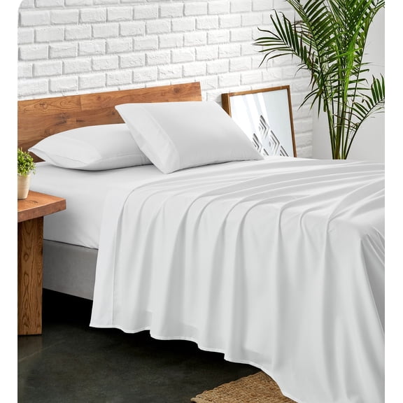 NC Home Fashions Solid microfiber sheet set with two bonus embroidered pillowcases, King, Bright White