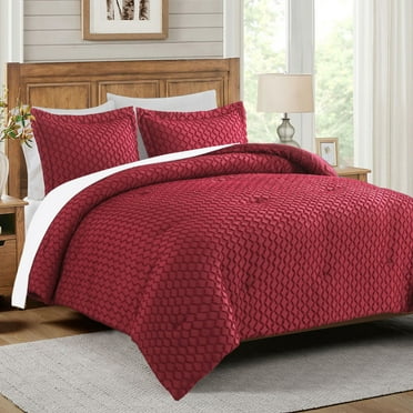 NC King Comforter Sets With 2 Pillow Shams, 3 Piece Soft Bedding Set, Burgundy