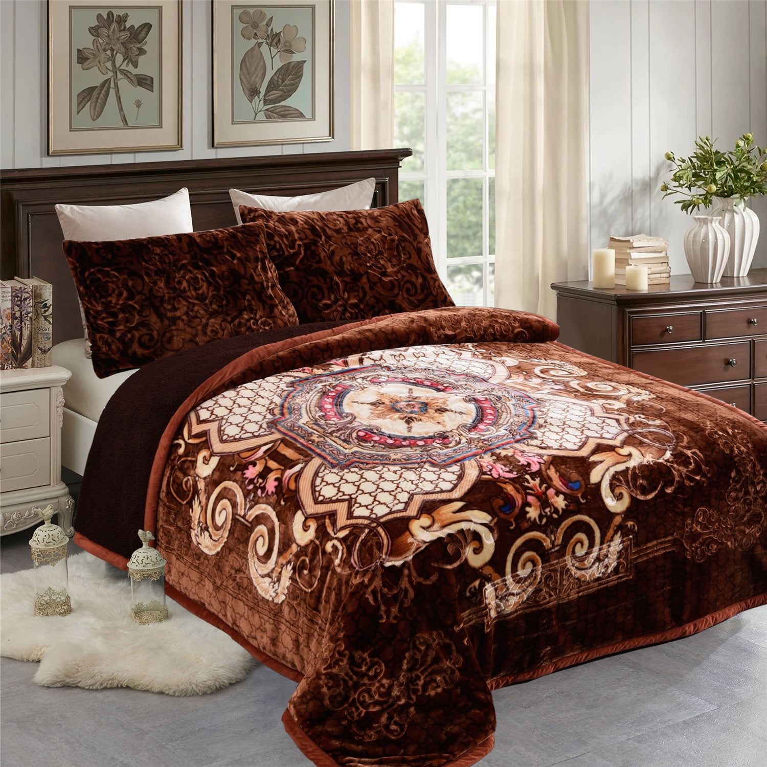 NC King Sherpa Fleece Bed Blanket,Embossed Winter Borrego Blanket,3