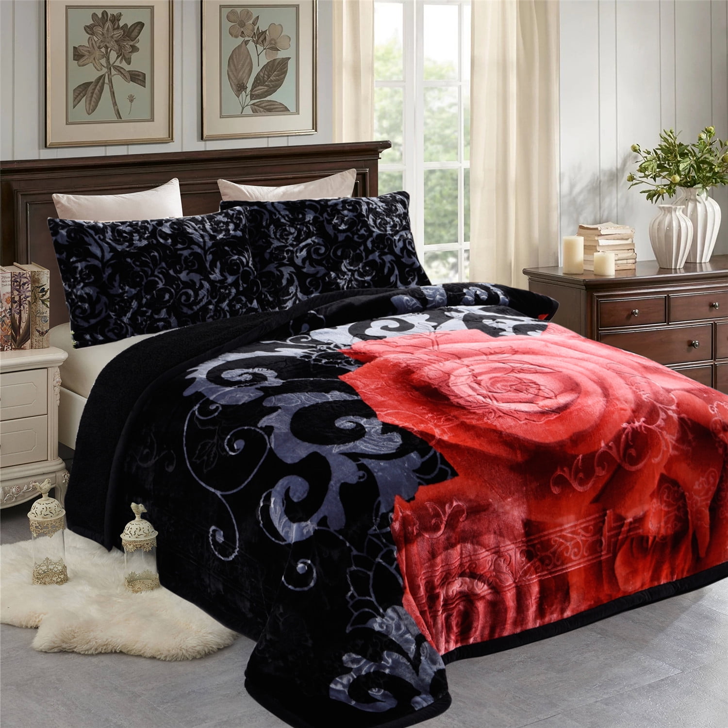 Free Shipping NC King Sherpa Fleece Bed Blanket Embossed Winter Borrego Blanket 3 Piece 79 x91
