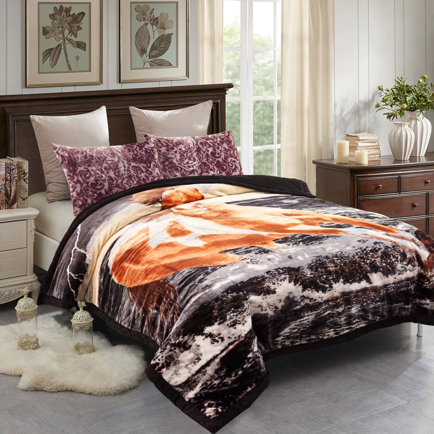 NC King Sherpa Fleece Bed Blanket,Embossed Winter Borrego Blanket,3-Piece 79"x91",7.5LB