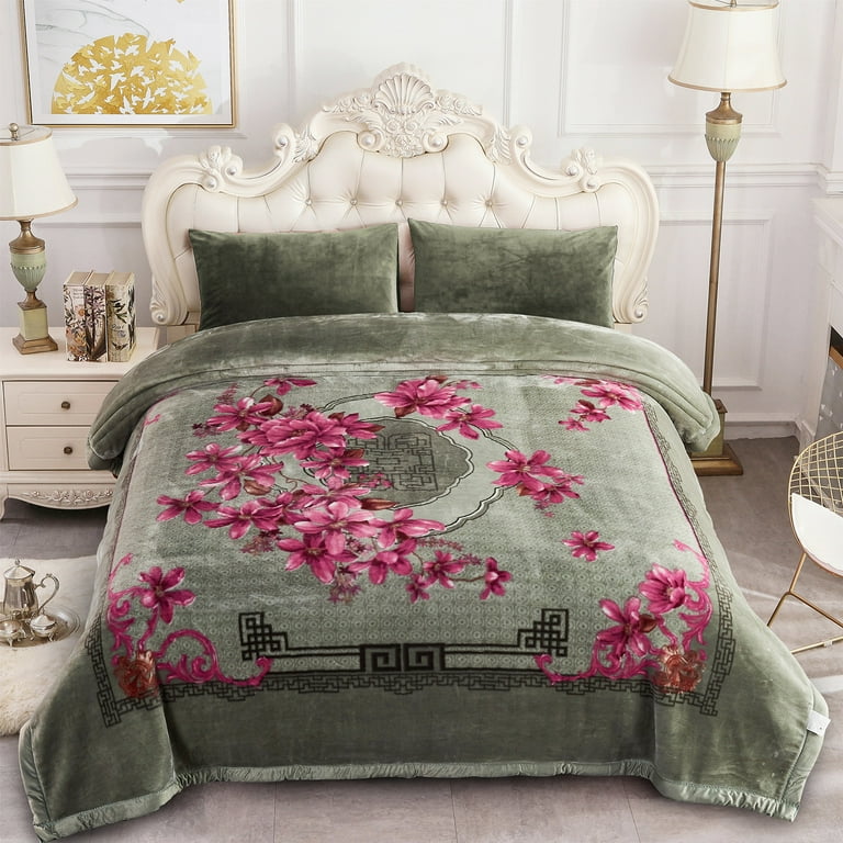 Free Shipping NC King Size Blanket 2 Ply Thick Warm Plush Bed Blanket For Winter 10lbs Grey Pink Floral 85 x93 Walmart