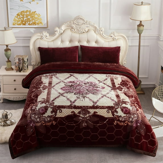 NC King Size Blanket 2 Ply Thick Warm Plush Bed Blanket for Winter, 10lbs, Brown Floral, 85"x93"