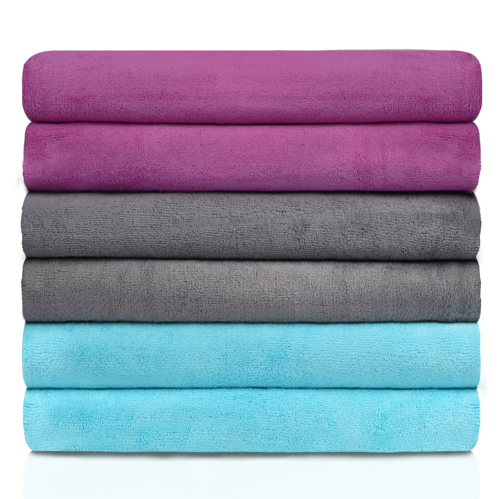NC Microfiber Bath Towel Set of 6 - Soft Absorbent Hotel Bathroom Towels, Purple,Grey,Light Blue