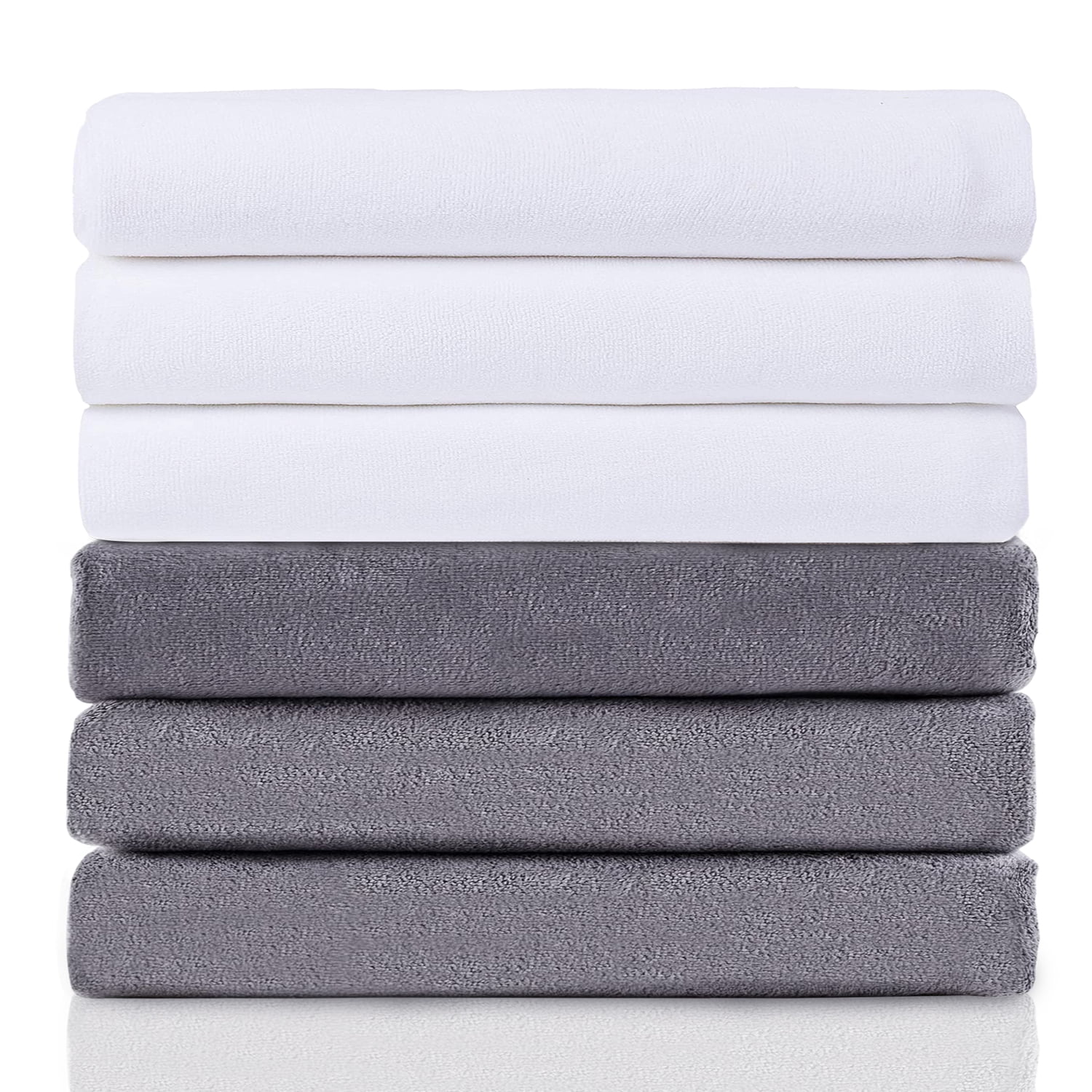 NC Microfiber Bath Towel Set of 6 - Soft Absorbent Hotel Bathroom Towels, White,Grey