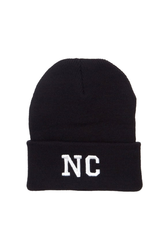 NC North Carolina Embroidered Long Beanie - Black OSFM