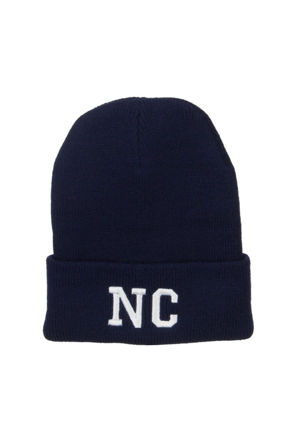 NC North Carolina Embroidered Long Beanie - Navy OSFM