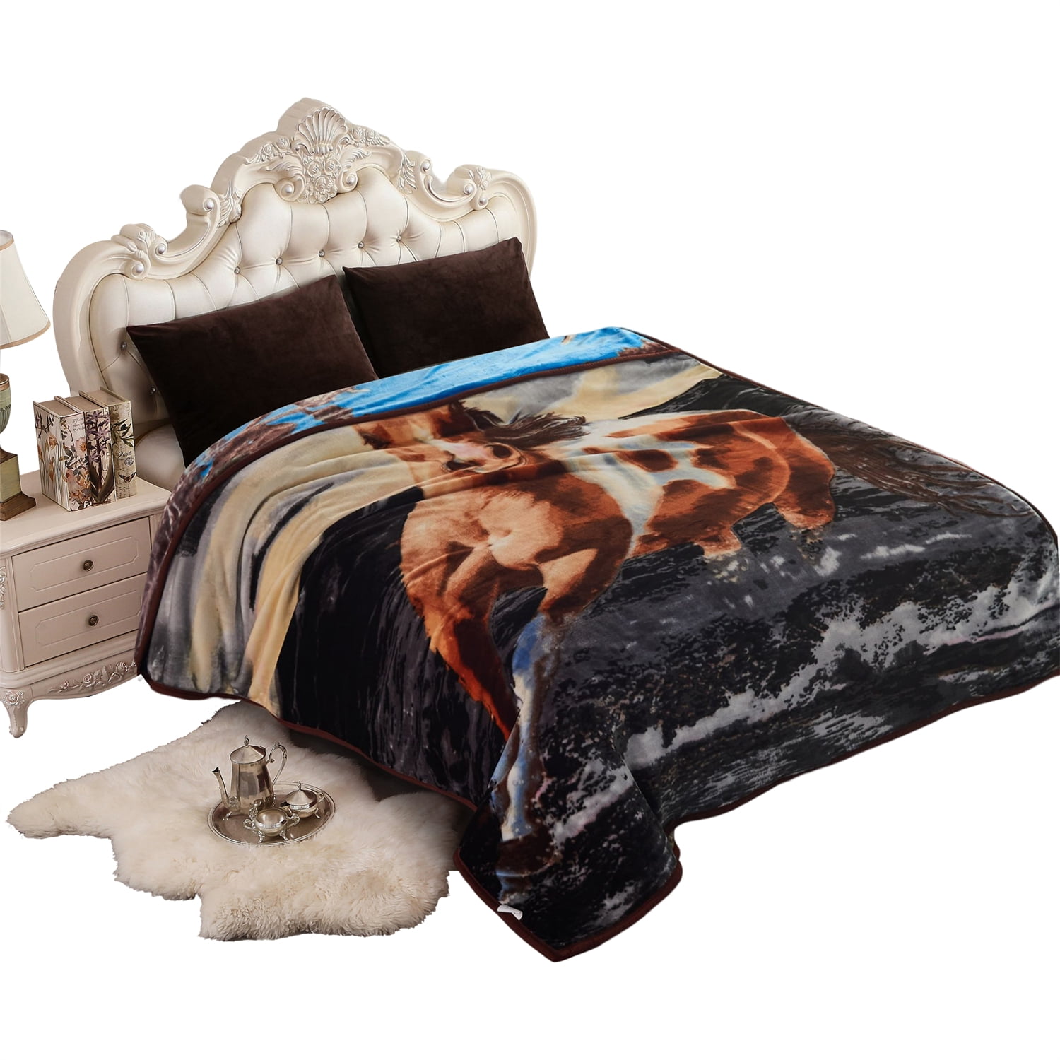 NC Plush Fleece Bed Blanket, Soft, Reversible Warm Blanket King 83x93,  Horse u0026 Deer - Walmart.com