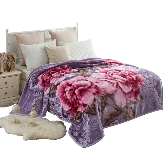 NC Plush Fleece Bed Blanket, Soft, Reversible Warm Blanket King 83"x93", Lavender Floral