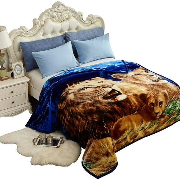 NC Plush Fleece Bed Blanket, Soft, Reversible Warm Blanket King 83"x93", Lion & Dolphin