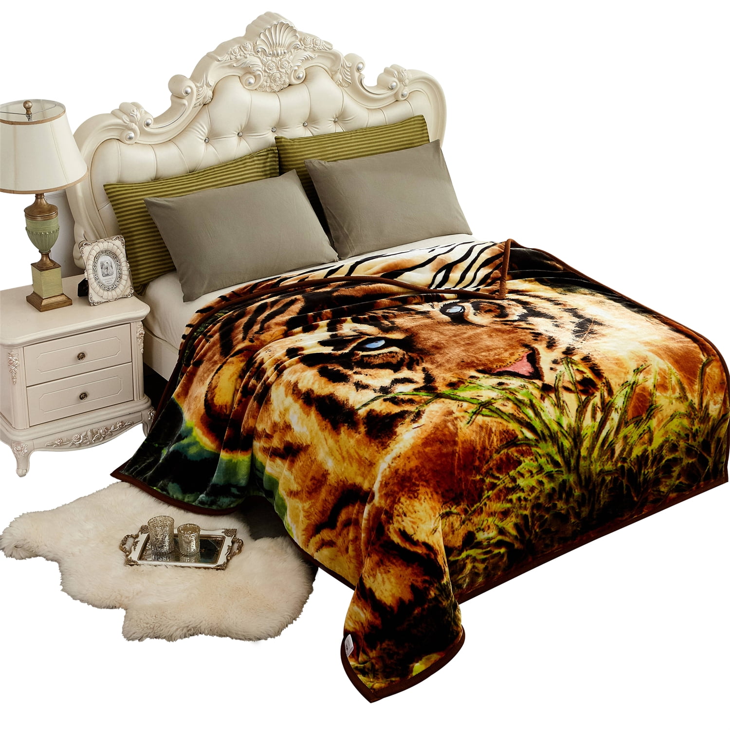 NC Plush Fleece Bed Blanket, Soft, Reversible Warm Blanket King 83"x93", Tiger