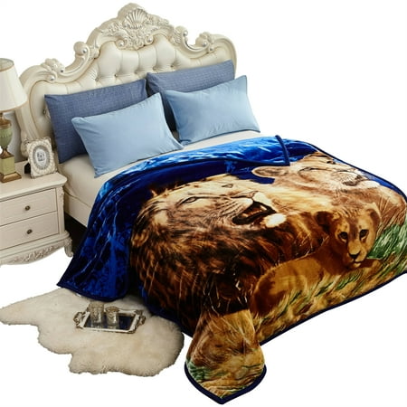 NC Plush Fleece Bed Blanket, Soft, Reversible Warm Blanket Queen 77"x87", Lion & Dolphin