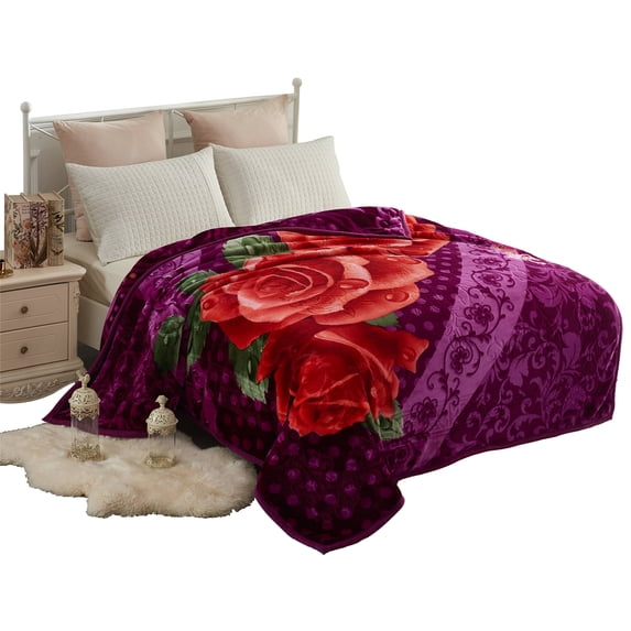 NC Plush Fleece Bed Blanket, Soft, Reversible Warm Blanket Queen 77"x87", Purple Floral