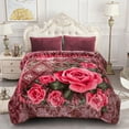 thumbnail image 1 of NC Plush Fleece Blanket For Bed,Lightweight Soft Burgundy Pink Floral Blanket,Queen 75"x91", 1 of 6