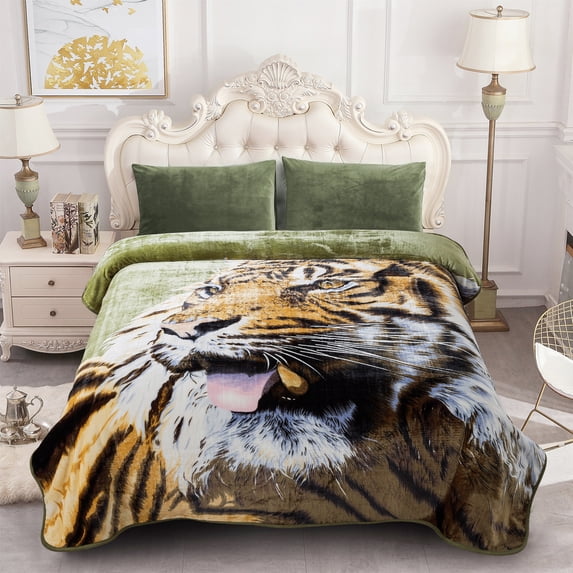 NC Plush Fleece Blanket For Bed,Lightweight Soft Tiger Pattern Blanket,Queen 75"x91"