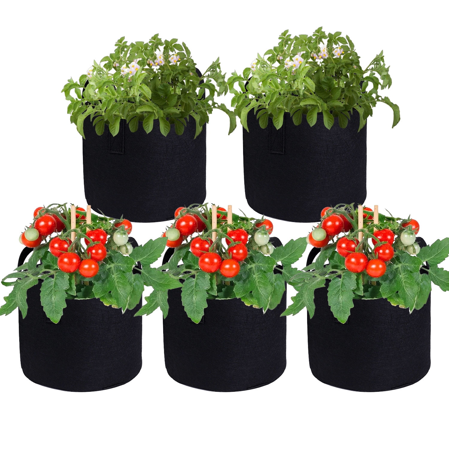 NC Potato Grow Bags, 5 Pack 10 Gallon Nonwoven Cloth Fabric Grow Bag with Handles, Black