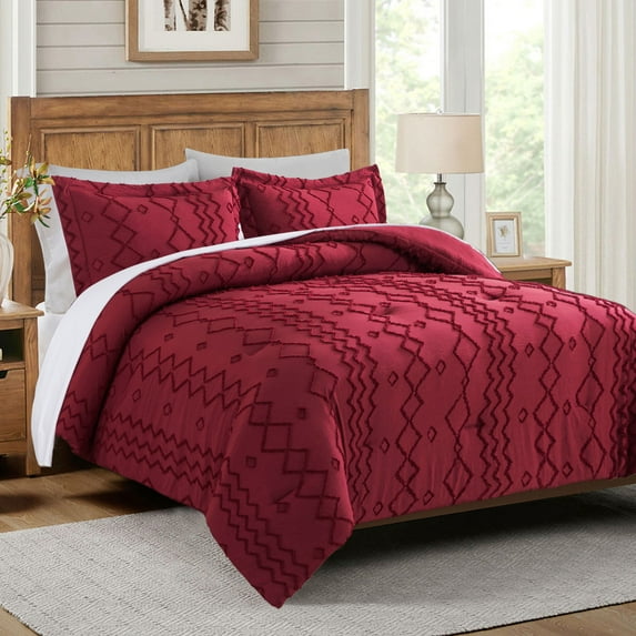 NC Queen Comforter Sets With 2 Pillow Shams, 3 Piece Soft Bedding Set, Burgundy