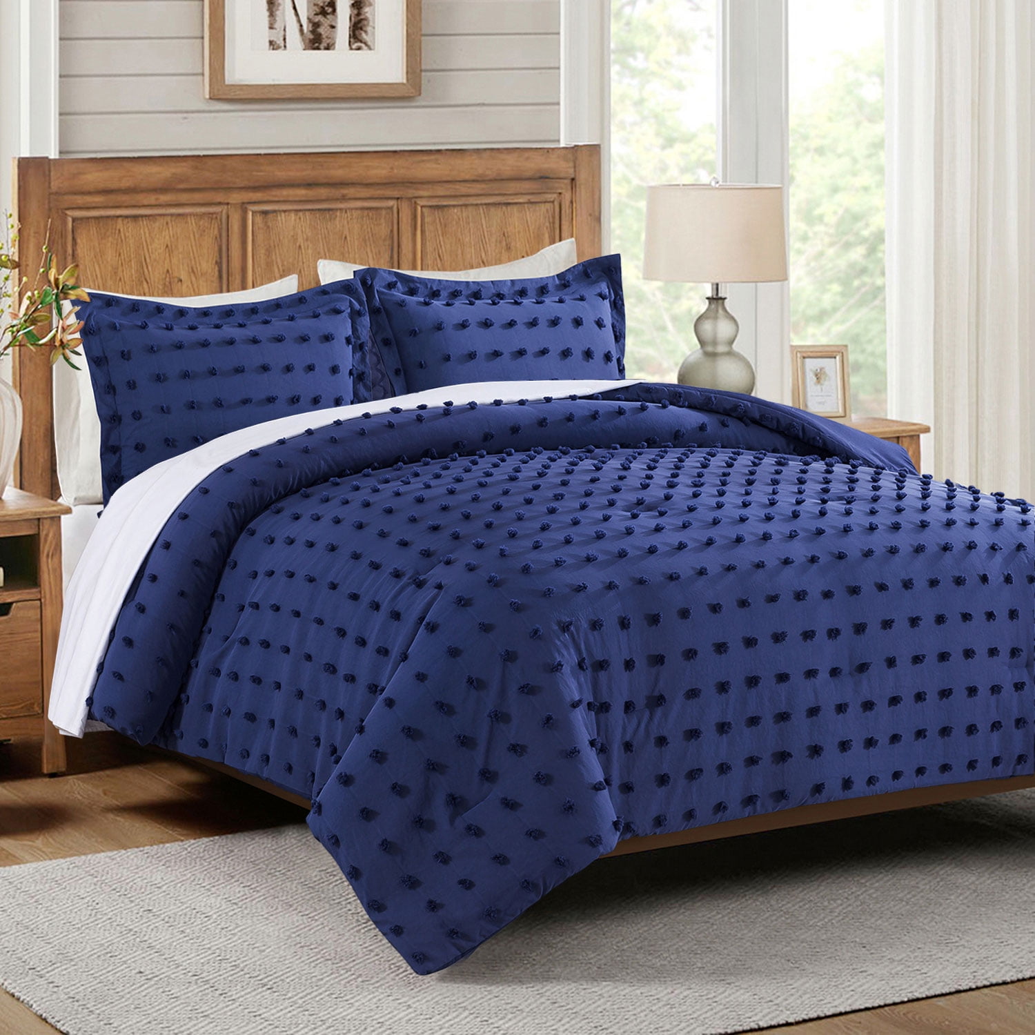 12 Piece Comforter Set with Cotton Bed Sheets Navy Queen main image 0