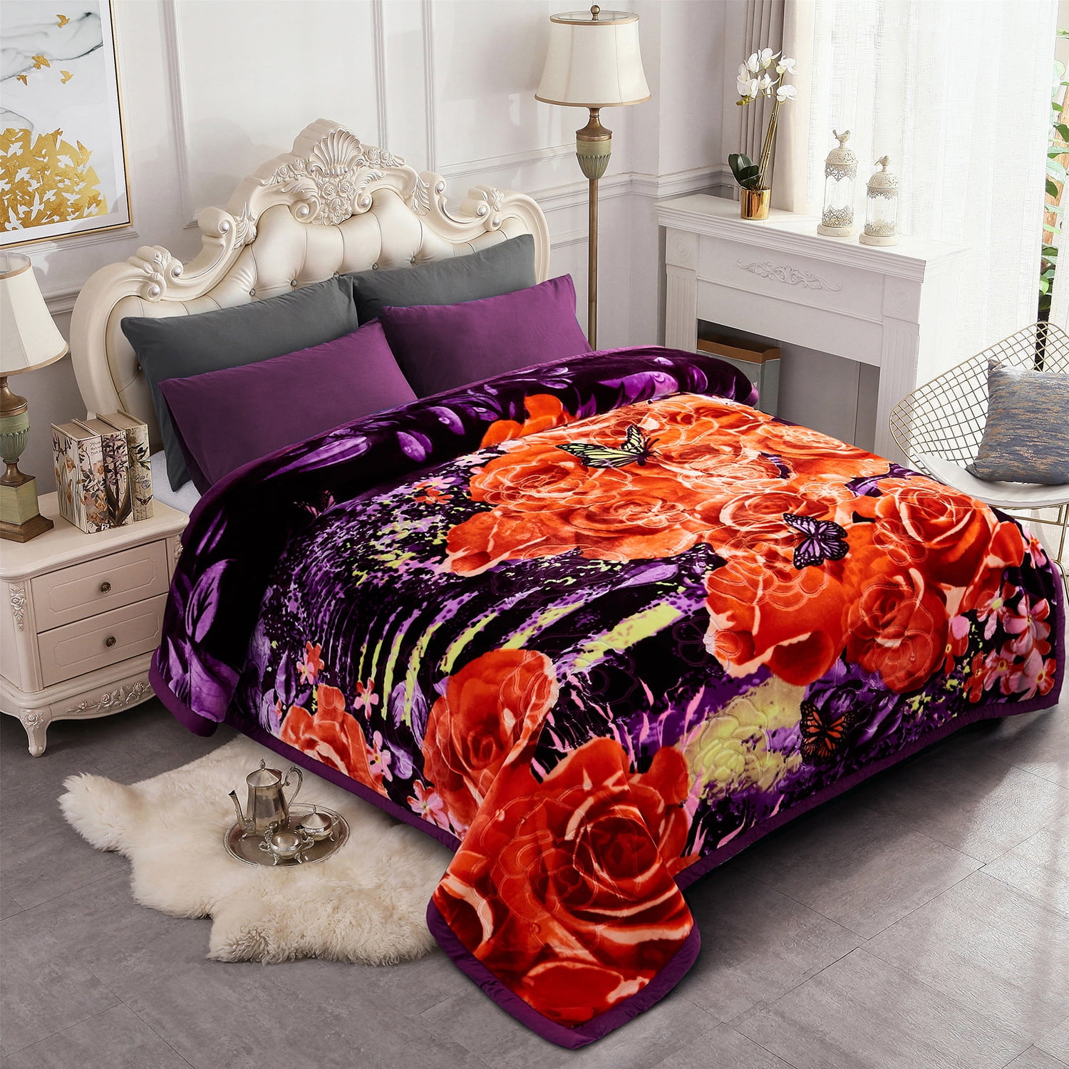NC Queen Fleece Plush Bed Blanket,2 Ply Heavy Warm Mink Blanket for Winter 79 inchx91 inch,7.5lbs